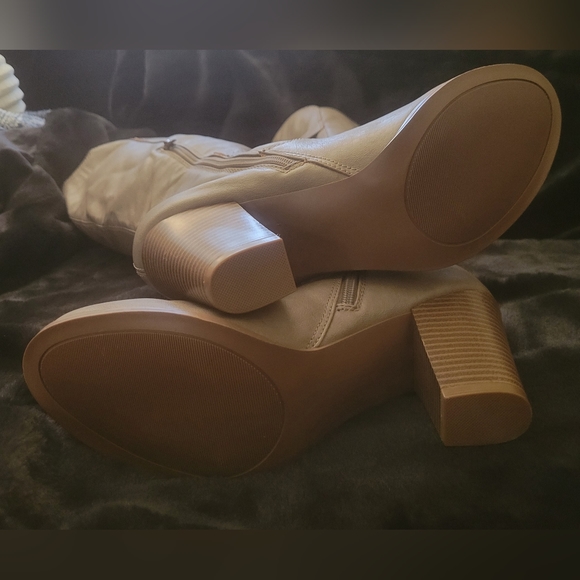 JustFab Women's Light Brown Heeled Knee High Boots - Picture 2 of 8